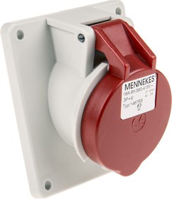 Фото 1/3 1467, IP44 Red Panel Mount 4P Angled Industrial Power Socket, Rated At 16A, 400 V