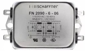 Фото 1/2 FN2090-6-06, Power Line Filter - Chassis - 6 A - 250 VAC - EMI - RFI - Quick Connect - 8 mH - 0.47 µF.