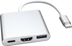 Фото 1/4 Multiport adapter Type-C 3 in 1 Red Line для ноутбука, металл, серебристый