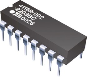 4116R-1-122LF, Фиксированный резистор цепи, 1.2 кОм, Изолированный, 8 элемент(-ов), DIP, 16 вывод(-ов), PC Pin