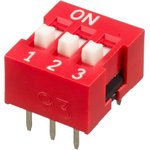 NDS-03-V, 3 Way Through Hole DIP Switch SPST, Raised Actuator