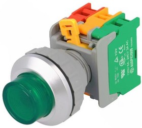 LXL30-1O/C G, W/O LAMP, Переключатель: кнопочный, Фикс.пол: 1, NC + NO, 30мм, зеленый, IP65
