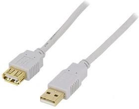 CAB-USB2AAF/3G-GY, Кабель, USB 2.0, гнездо USB A,вилка USB A, позолота, серый