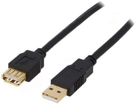 CAB-USB2AAF/5G-BK, Кабель, USB 2.0, гнездо USB A, вилка USB A, позолота, 5м, черный