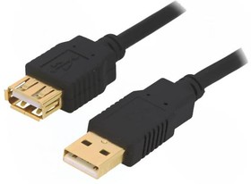CAB-USBAAF/5G-BK, Кабель, USB 2.0, гнездо USB A, вилка USB A, позолота, 5м, черный