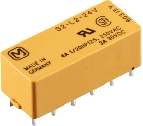 Фото 1/3 S2-L2-DC24V, Signal Relay S, 2NO + 2NC, DC, 24V, 4 / 3A / A, 2.85kOhm