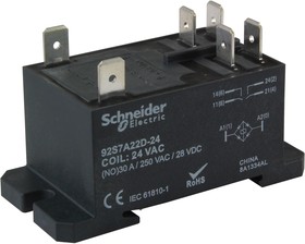 92S11A22D-24, POWER RELAY, 24VAC, 30A, DPDT, PANEL