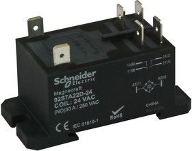 92S7A22D-24, POWER RELAY, DPST, 30A, 250V, DIN/PANEL