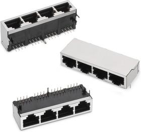 Фото 1/2 615032137821, Modular Connectors / Ethernet Connectors WR-MJ MOD JK 8P8C Horiz Shield 4 ports