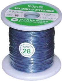 AWG28-100-U, JUNFLON Series Blue 0.08 mm² Hook Up Wire, 28 AWG, 100m, ETFE Insulation
