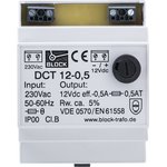 DCT12-0.5, DCT Linear DIN Rail Power Supply, 230V ac ac Input, 12V dc dc Output, 500mA Output, 6W