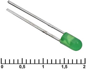 Фото 1/3 3 mm green 30 mCd 20, Светодиод , 3 мм, 30 мКД, угол излучения 20 градусов, зелёный