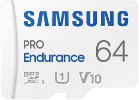 Фото 1/5 Карта памяти microSDHC UHS-I U1 Samsung PRO Endurance 64 ГБ, 100 МБ/с, Class 10, MB-MJ64KA, 1 шт., переходник SD