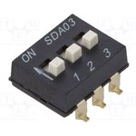 SDA03H1SBD, Переключатель: DIP-SWITCH, Кол-во секций: 3, ON-OFF, 0,025A/24ВDC