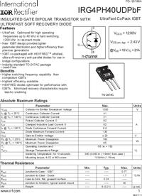 IRG4PH40UDPBF, 1200В 41А 40кГц [TO-247AC],Транзистор, Infineon | купить ...