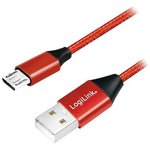 CU0151, Кабель, USB 2.0, вилка USB A, вилка micro USB B, 0,3м, красный