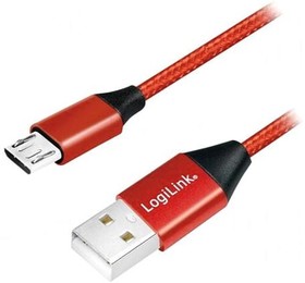 Фото 1/2 CU0151, Кабель, USB 2.0, вилка USB A, вилка micro USB B, 0,3м, красный