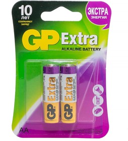 Фото 1/7 Батарейки GP Extra Alkaline AA (LR6), 2 шт. (15AX-CR2)
