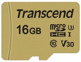 Карта памяти 16Gb MicroSD Transcend + SD адаптер (TS16GUSD500S)