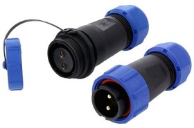 Фото 1/2 DS1110-27-2BU8, Разъем: круглый; "папа" + "мама"; PIN: 2; 3А; IP67; 500В; на провод