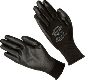 Фото 1/5 Перчатки защитные нейлоновые с полиуретановым покрытием черные размер 10