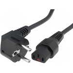 Device connection line, Europe, plug type E + F, angled on C13 jack, straight, H05VV-F3G1.0mm², black, 2 m
