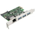 Контроллер сетевой ExeGate EXE-361 PCI-E 2.0, 3*USB3.0 ext + LAN UTP 1000Mbps ...