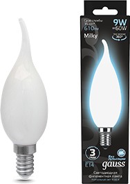 Фото 1/7 Лампа Filament Свеча на ветру 9W 610lm 4100К Е14 milky LED 1/10/50 104201209