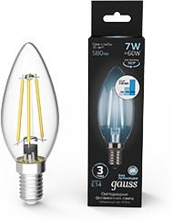 Фото 1/7 Gauss Лампа Filament Свеча 7W 580lm 4100К Е14 шаг. диммирование LED