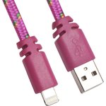 USB кабель для Apple iPhone, iPad, iPod 8 pin плоская оплетка, темно-розовый ...