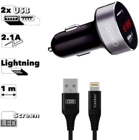 Автомобильная зарядка Earldom ES-121I 2xUSB, 2.1A, LED дисплей + кабель Lightning 8-pin, 1м (черная)