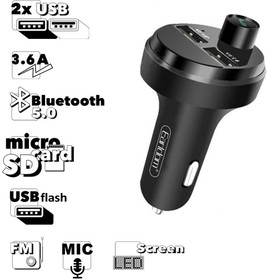Автомобильная зарядка Earldom ET-M42 2xUSB, 3.6A, BT 5.0, LED дисплей, FM, USB flash, микрофон, MicroSD (черная)