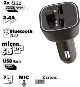Автомобильная зарядка Earldom ET-M53 2хUSB, 2.4A, BT 5.0, LED дисплей, FM, микрофон, USB flash, MicroSD (черная)