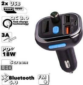 Автомобильная зарядка Earldom ET-M61 1xUSB, QC 3.0 3A, PD18W, LED дисплей, BT 5.0, микрофон, USB flash, FM (черная)