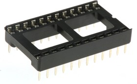 W3124TRC, W3100 2.54mm Pitch Vertical 24 Way, Through Hole Stamped Pin Open Frame IC Dip Socket, 10A