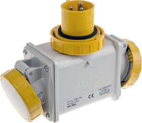 Фото 1/2 601.1620, IP66 Yellow 1 x 2P + E, 2 x 2P + E Industrial Power Connector Adapter Plug, Socket, Rated At 16A, 110 V