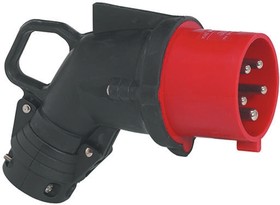Фото 1/2 0 528 53, HYPRA IP44 Red Cable Mount 3P + E Right Angle Industrial Power Plug, Rated At 32A, 415 V