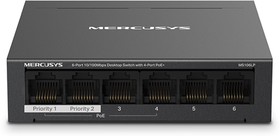 Фото 1/10 Сетевое оборудование Mercusys MS106LP, настольный коммутатор с 6 портами 10/100 Мбит/с (4 порта PoE+)