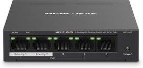 Фото 1/10 Сетевое оборудование Mercusys MS105GP, настольный коммутатор с 5 гигабитными портами (4 порта PoE+)