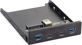 Фото 1/10 Планка USB на переднюю панель ExeGate U3H-616, 3,5", 2*USB3.0+1*TypeC, черная, металл, подсоединение к мат. плате