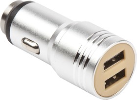 Фото 1/2 Автомобильная зарядка металлическая с кабелем для Apple 8 pin + 2 USB выхода 2.1A серебристая, блистер