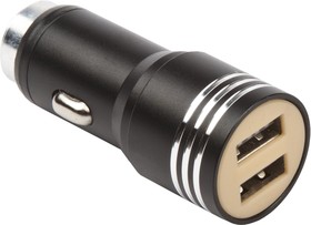 Фото 1/2 Автомобильная зарядка металлическая с кабелем для Apple 8 pin + 2 USB выхода 2.1A черная, блистер