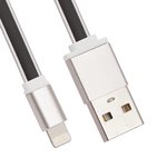 USB Дата-кабель Cable для Apple 8 pin плоский мягкий силикон, черный