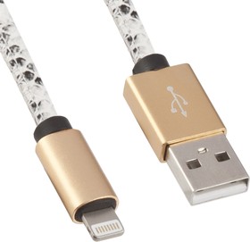 Фото 1/3 USB Дата-кабель для Apple 8 pin, в оплетке кожа змеи, белый, коробка