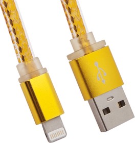Фото 1/2 USB Дата-кабель High Speed Fashion Cable для Apple 8 pin плоский в оплетке 1 м. золотой