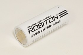 Фото 1/2 Аккумуляторная батарея, напряжение 3.2 В, 2500 мАч, электро-химическая система литий-ионная, без защиты, тип 26650, ROBITON