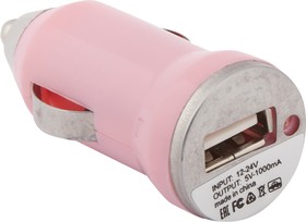 Фото 1/3 Автомобильная зарядка LP с USB выходом 1А розовый, европакет