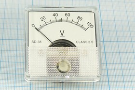 Фото 1/2 Головка измерительная Вольтметр, размер 45x45 мм, 100В, марка SD38, точность 2.0