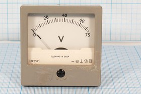 Фото 1/3 Головка измерительная Вольтметр, размер 60x60 мм, 75В, марка М42101, точность 1.5