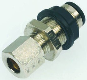 3146 04 00, LF3000 Series Bulkhead Tube-to-Tube Adaptor, Push In 4 mm to Push In 4 mm, Tube-to-Tube Connection Style